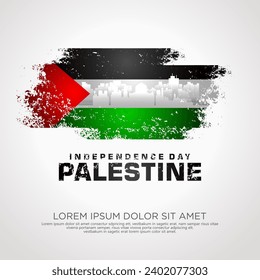 Palestinian sympathy campaign greeting card with grunge and splash effect on flag as a symbol of sympathy and silhouette city. vector illustration
