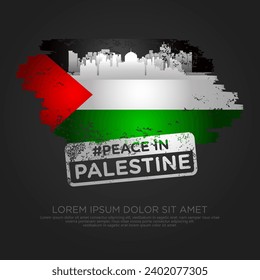 Palestinian sympathy campaign greeting card with grunge and splash effect on flag as a symbol of sympathy and silhouette city. vector illustration