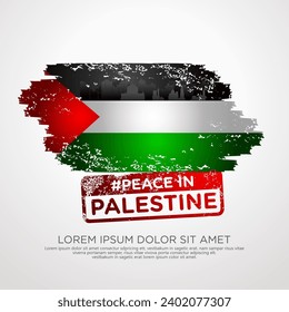 Palestinian sympathy campaign greeting card with grunge and splash effect on flag as a symbol of sympathy and silhouette city. vector illustration