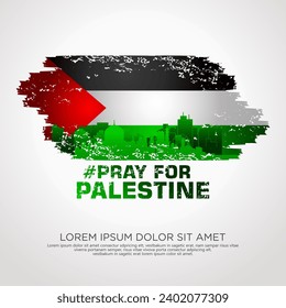 Palestinian sympathy campaign greeting card with grunge and splash effect on flag as a symbol of sympathy and silhouette city. vector illustration