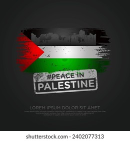 Palestinian sympathy campaign greeting card with grunge and splash effect on flag as a symbol of sympathy and silhouette city. vector illustration