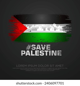 Palestinian sympathy campaign greeting card with grunge and splash effect on flag as a symbol of sympathy and silhouette city. vector illustration