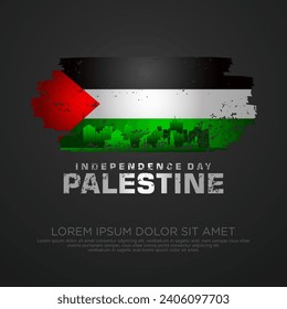 Palestinian sympathy campaign greeting card with grunge and splash effect on flag as a symbol of sympathy and silhouette city. vector illustration