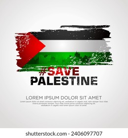 Palestinian sympathy campaign greeting card with grunge and splash effect on flag as a symbol of sympathy and silhouette city. vector illustration