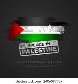 Palestinian sympathy campaign greeting card with grunge and splash effect on flag as a symbol of sympathy and silhouette city. vector illustration