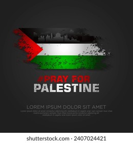 Palestinian sympathy campaign greeting card with grunge and splash effect on flag as a symbol of sympathy and silhouette city. vector illustration