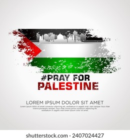Palestinian sympathy campaign greeting card with grunge and splash effect on flag as a symbol of sympathy and silhouette city. vector illustration