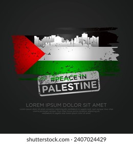 Palestinian sympathy campaign greeting card with grunge and splash effect on flag as a symbol of sympathy and silhouette city. vector illustration