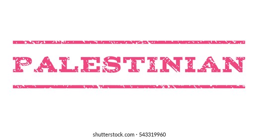 Palestinian watermark stamp. Text caption between horizontal parallel lines with grunge design style. Rubber seal stamp with dirty texture. Vector pink color ink imprint on a white background.
