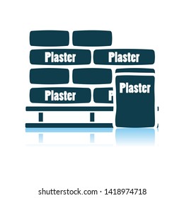 Palett With Plaster Bags Icon. Shadow Reflection Design. Vector Illustration.