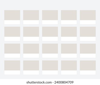 Palette for 20 color swatches. Beige samples to insert various colors, textures, materials, photos, slides. Twenty Templates in 4 rows with place for inscription. Vector Realistic mockup.