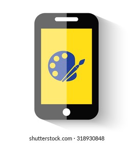 Palette app illustration on a flat icon smartphone with shadow on a white background
