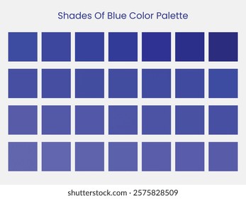 Palette art of blue color. Blue tones and shades. 28 shades of blue color isolated on grey background. Vector illustration.	