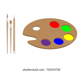 palette for the artist two brushes and a pencil for drawing