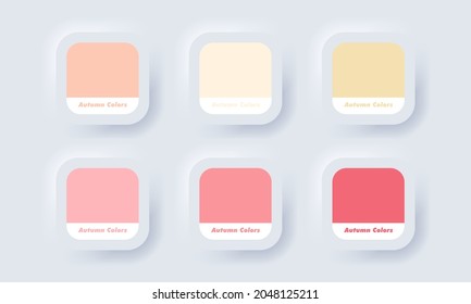 Palette. Autumn palette color in RGB HEX. Color Catalog. Neumorphic UI UX white user interface web button. Neumorphism. Vector EPS 10.