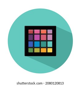 
Palette of bright eyeshadows in black case vector icon isolated on blue background