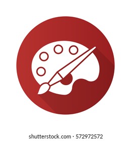 Palette with brush flat design long shadow icon. Art school logo. Vector silhouette symbol