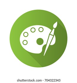 Palette with brush flat design long shadow glyph icon. Art school logo. Vector silhouette illustration