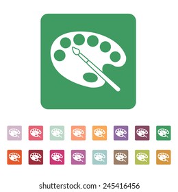 The palette and brush icon. Palette and brush symbol. Flat. Vector illustration. Button Set