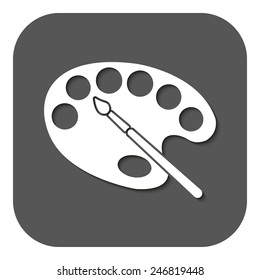 The palette and brush icon. Palette and brush symbol. Flat. Vector illustration. Button