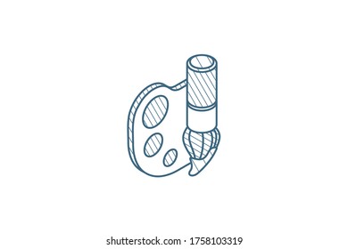 palette and brush isometric icon. 3d vector illustration. Isolated line art technical drawing. Editable stroke