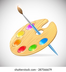 Palette and brush on a gray background.Eps10.
