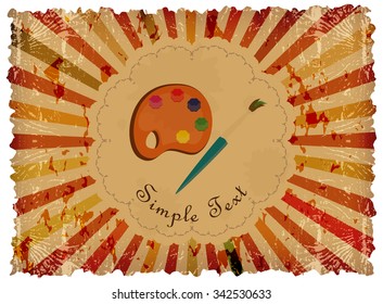 Palette and brush on grunge background