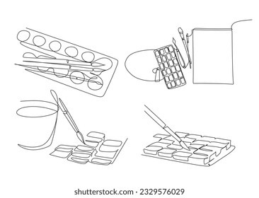 Palette with brush сontinuous one line drawing vector. Artist illustration for logo, prints, t-shirts