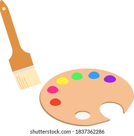 Palette and brush with paint