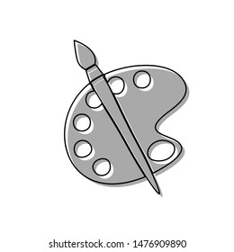 Palette and brush sign. Black line icon with gray shifted flat filled icon on white background. Illustration.