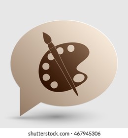 Palette and brush sign. Brown gradient icon on bubble with shadow.