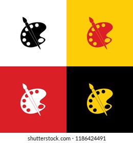 Palette and brush sign. Vector. Icons of german flag on corresponding colors as background.