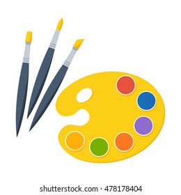 Palette with brushes isolated on white background. Vector.
