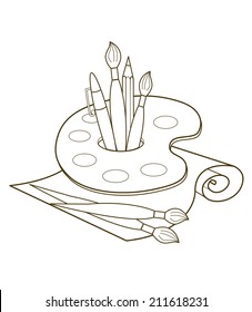 Palette with brushes and paints. Back To School. Vector Illustrations