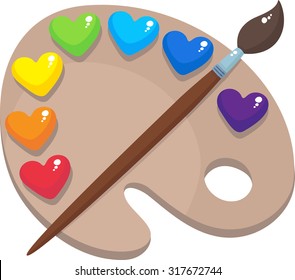 Palette with colored hearts