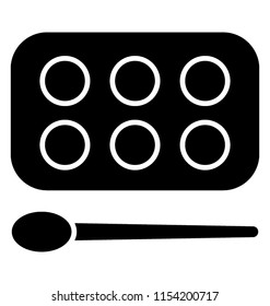 
A palette with colorful eye makeup and brush, icon for eyeshadows 
