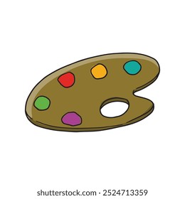 Palette with colorful paint on white background.