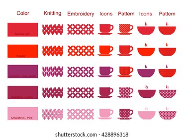 The palette of colors of embroidery knitting elements icons vector illustration 