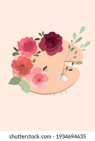 Una paleta de colores con flores. Flores de primavera. Primavera, verano. Ilustración vectorial. Hojas y una rama.