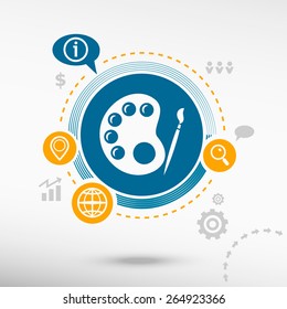 Palette and creative design elements. Flat design concept