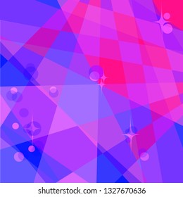 Palette of different futuristic neon color, vaporwave holographic background. Glowing confetti on polygonal backdrop. Ultraviolet background. Vector drawing.