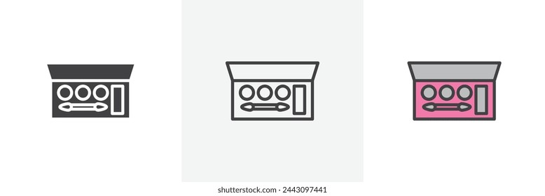 Palette mit Lidschatten-Symbolen. Kosmetische Schatten und Pinselschachtelsymbole.