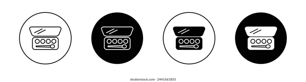 Palette mit Wimpernschatten-Icon-Set. Kosmetischer Lidschatten mit Pinsel Kompakt Box Vektor-Symbol.