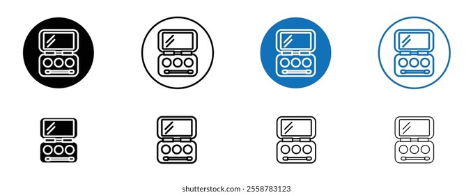 Palette with eyelash shadows icon set in black and blue colors