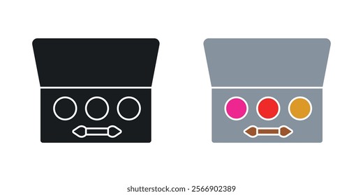 Palette with eyelash shadows icon set in black and colored