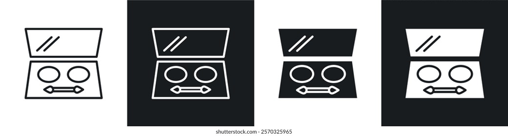 Palette with eyelash shadows icons vectors set in black. line and flat versions