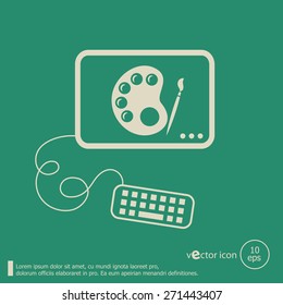 Palette and flat design elements. Line icons for application development, web page coding and programming, web design, creative process, social media, seo