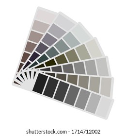 A palette of gray in various shades spread out in a fan. A set of saturated colors of a gray hue turning into black. Vector graphics. Stock Photo.