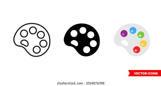 Palette icon of 3 types: color, black and white, outline. Isolated vector sign symbol.