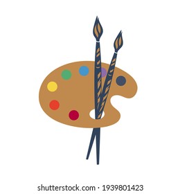 Palette icon, Art icon, vector illustration. Color palette and brush, artist icon flat design